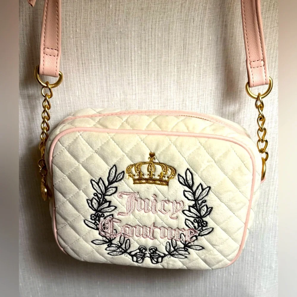 NEW Juicy Couture White Fuzzy Quilted Crossbody Bag